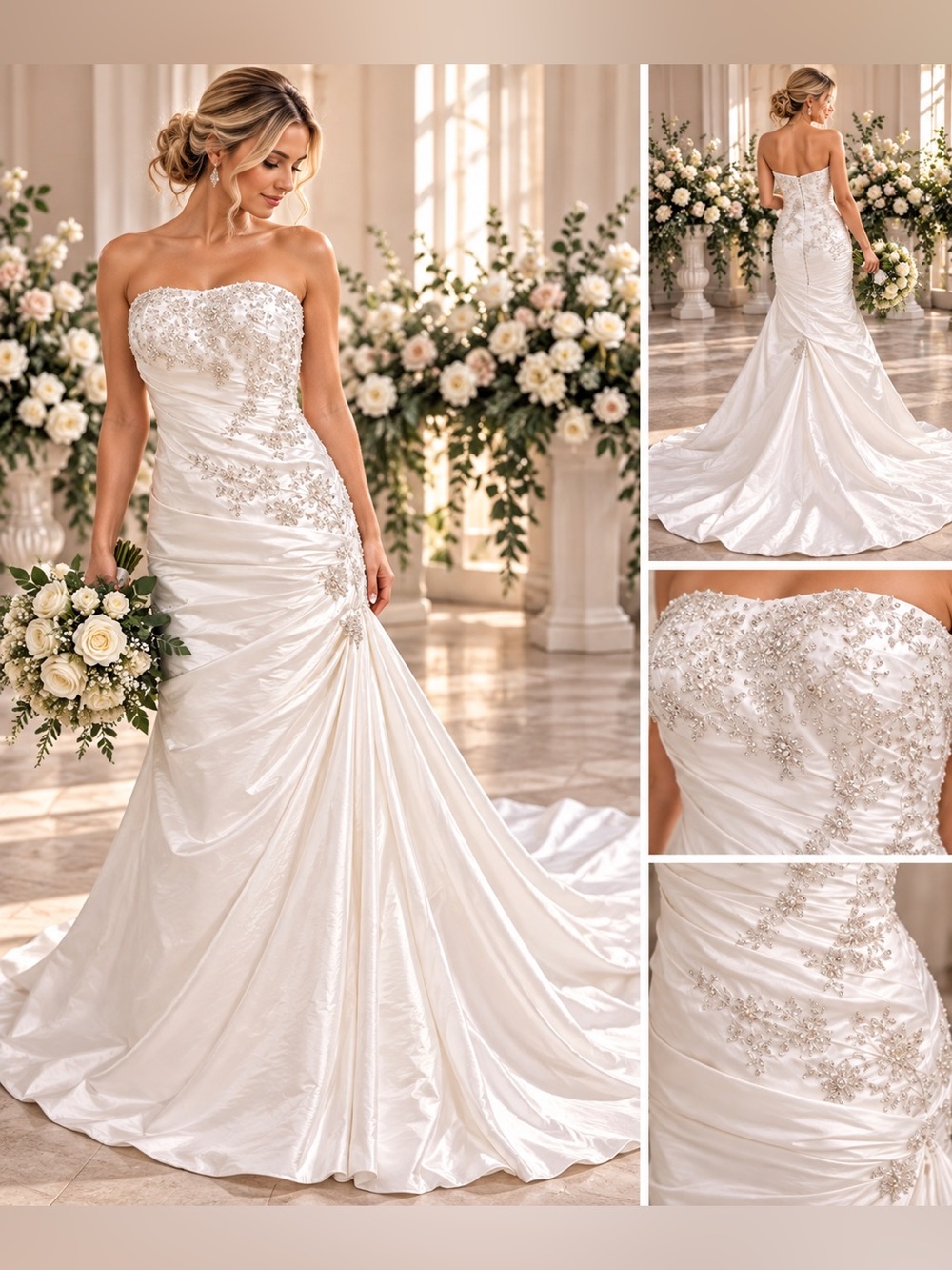 David’s Bridal Beaded Strapless Sweetheart A-Line Wedding Gown Size 2 Timeless